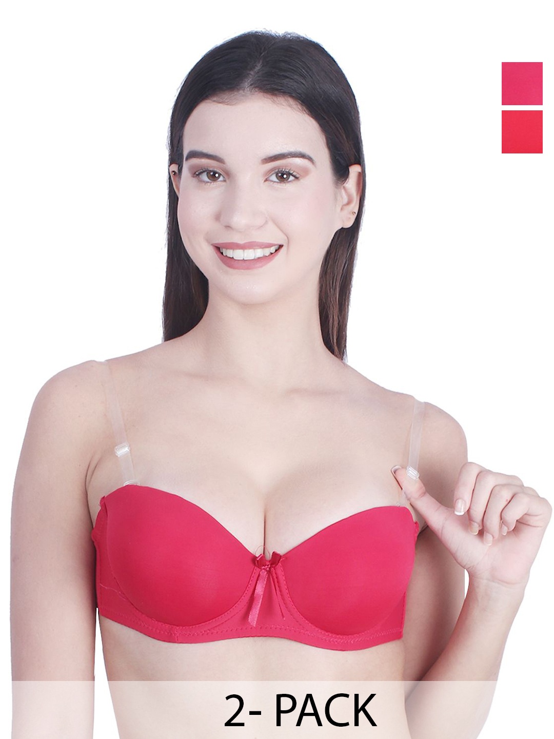 

BRACHY Pack Of 2 Medium Coverage Underwired Heavily Padded Bras With All Day Comfort, Red