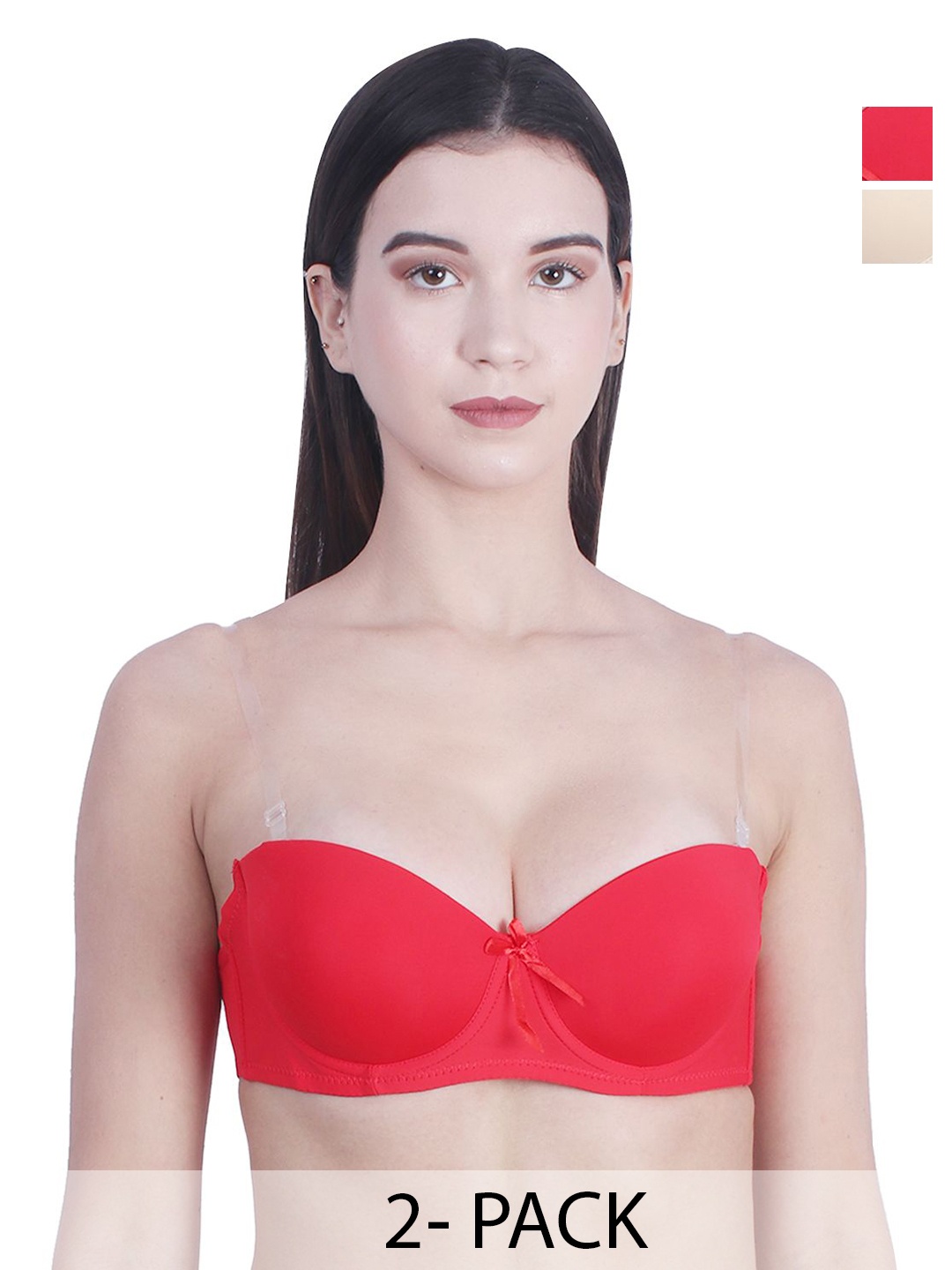 

BRACHY Pack Of 2 Medium Coverage Underwired Heavily Padded Bras With All Day Comfort, Red