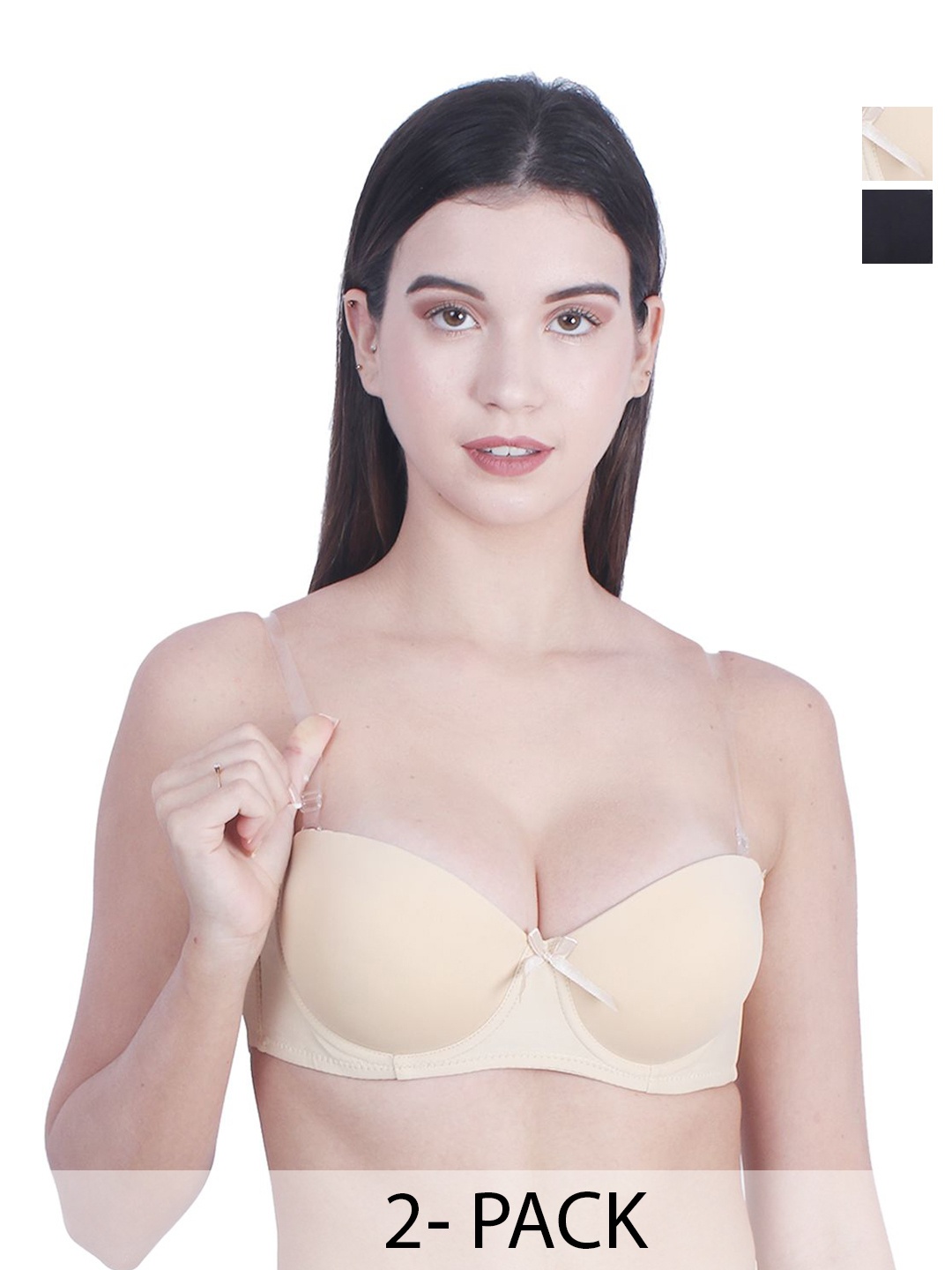 

BRACHY Pack Of 2 Medium Coverage Underwired Heavily Padded Push Up Bras & All Day Comfort, Black