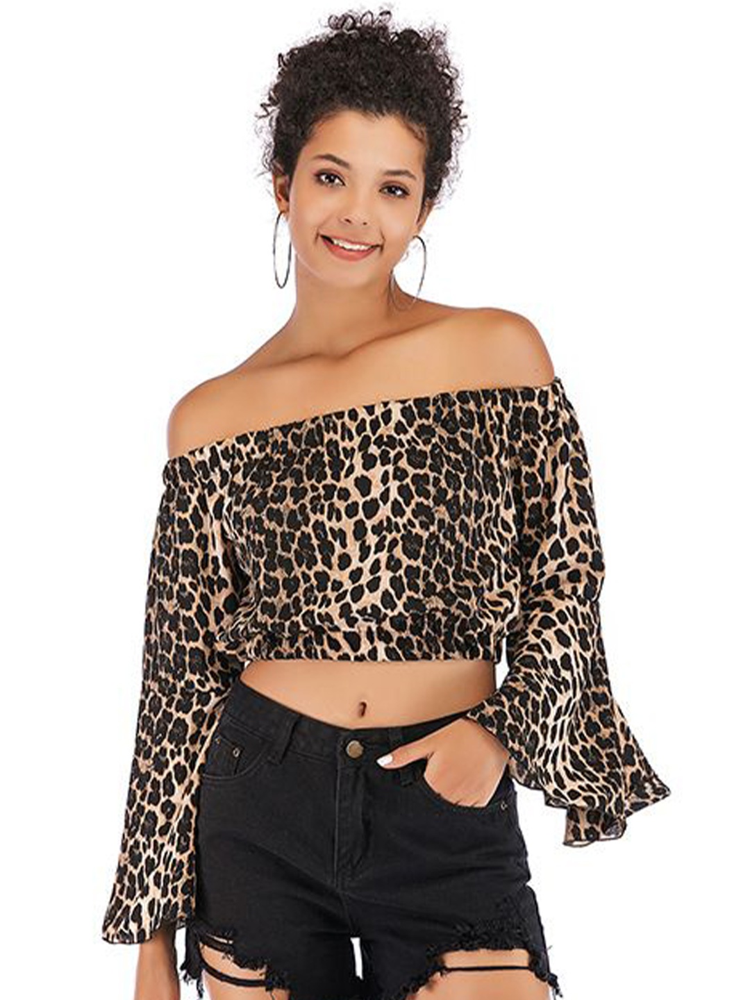 

StyleCast Animal Skin Printed Off-Shoulder Bardot Crop Top, Beige