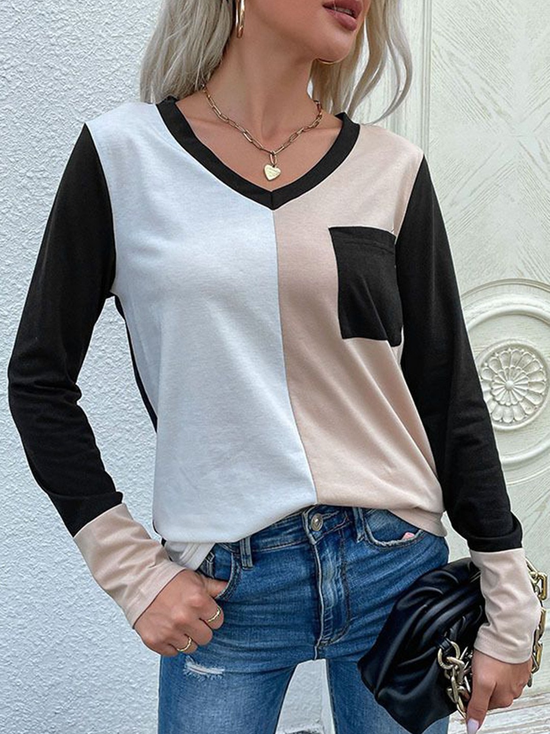 

StyleCast Colourblocked Pocket Top, Beige