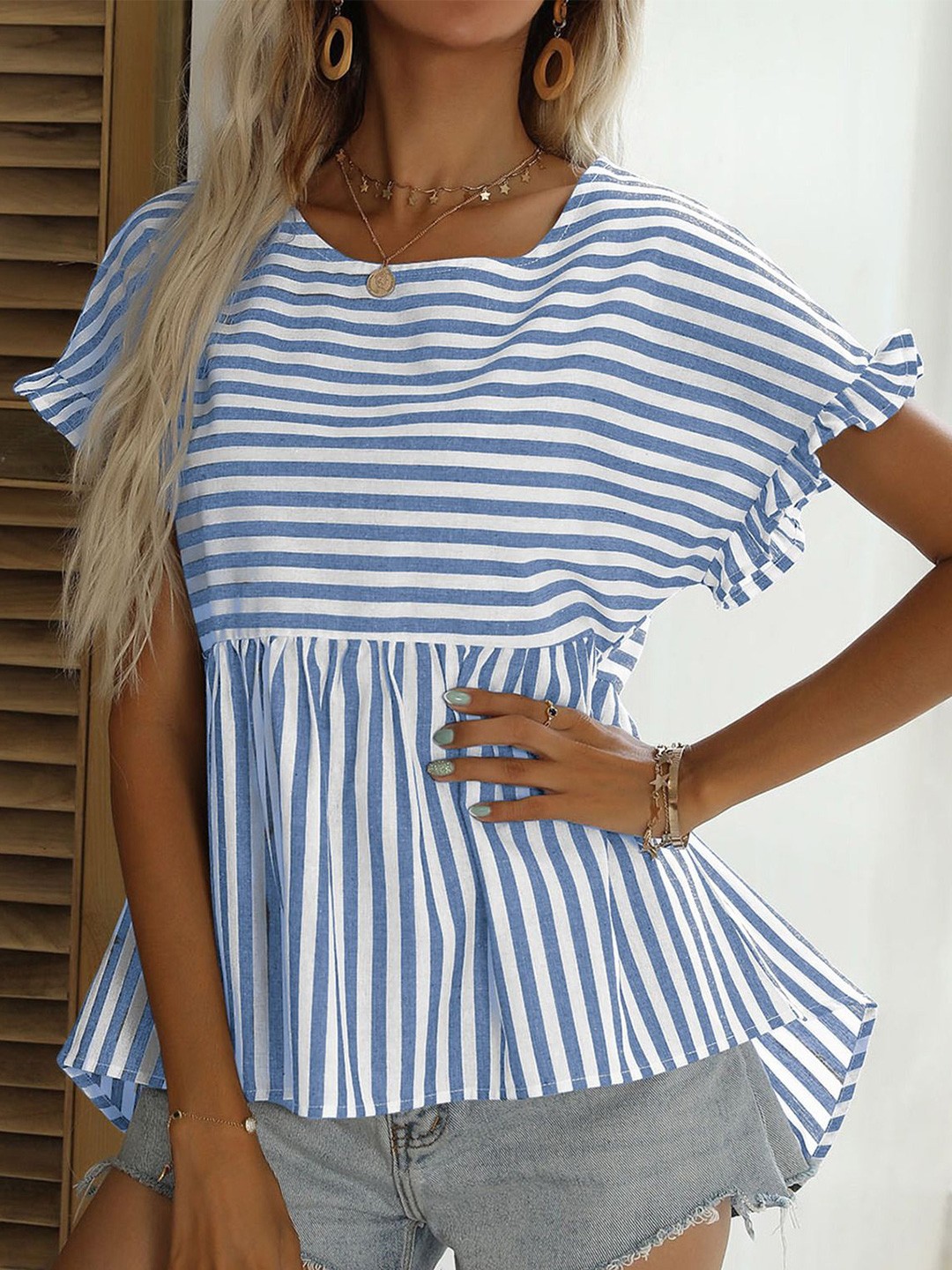 

StyleCast Striped Extended Sleeves Top, Blue