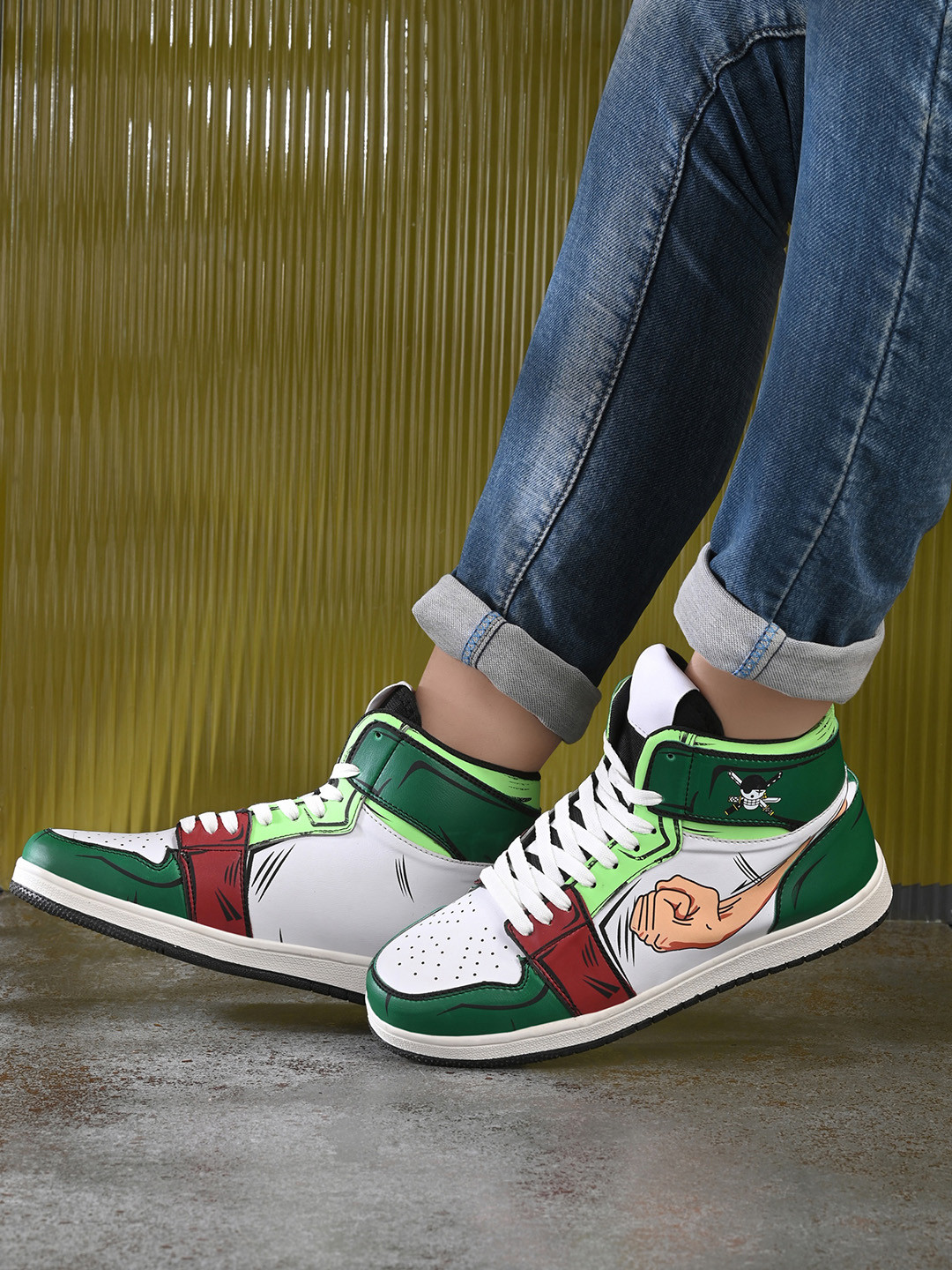 

AfroJack Men Anime Printed Round Toe Memory Foam Sneakers, Green