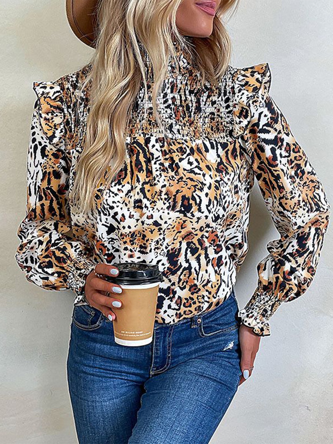 

StyleCast Women Animal Printed High Neck Top, Grey