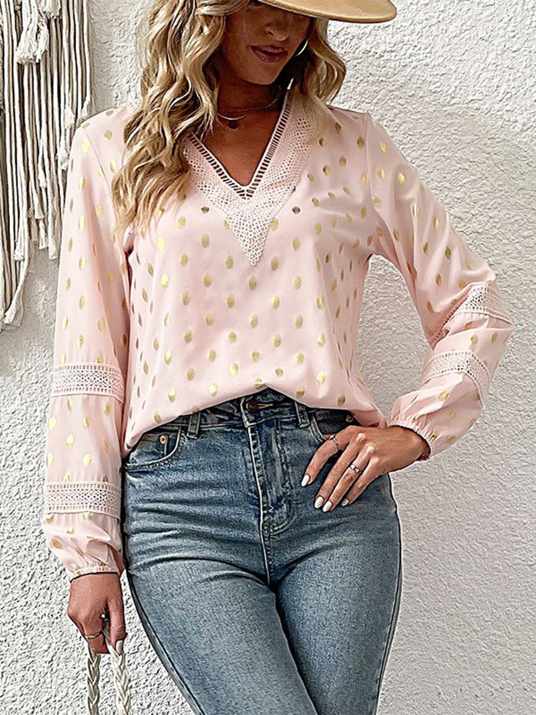 

StyleCast Polka Dot Print Top, Peach