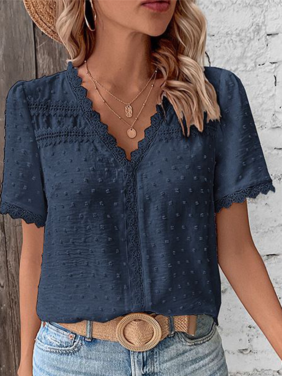 

StyleCast Self Design V-Neck Regular Top, Grey