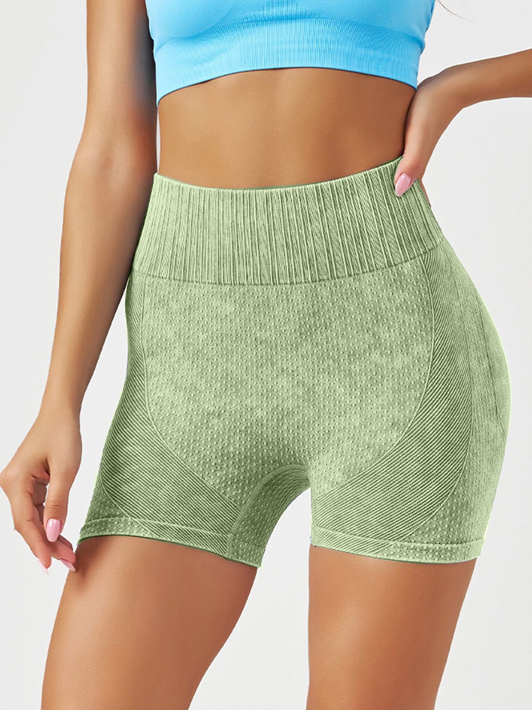 

LULU & SKY Women High-Rise Slim-Fit Faded Sports Shorts, Green