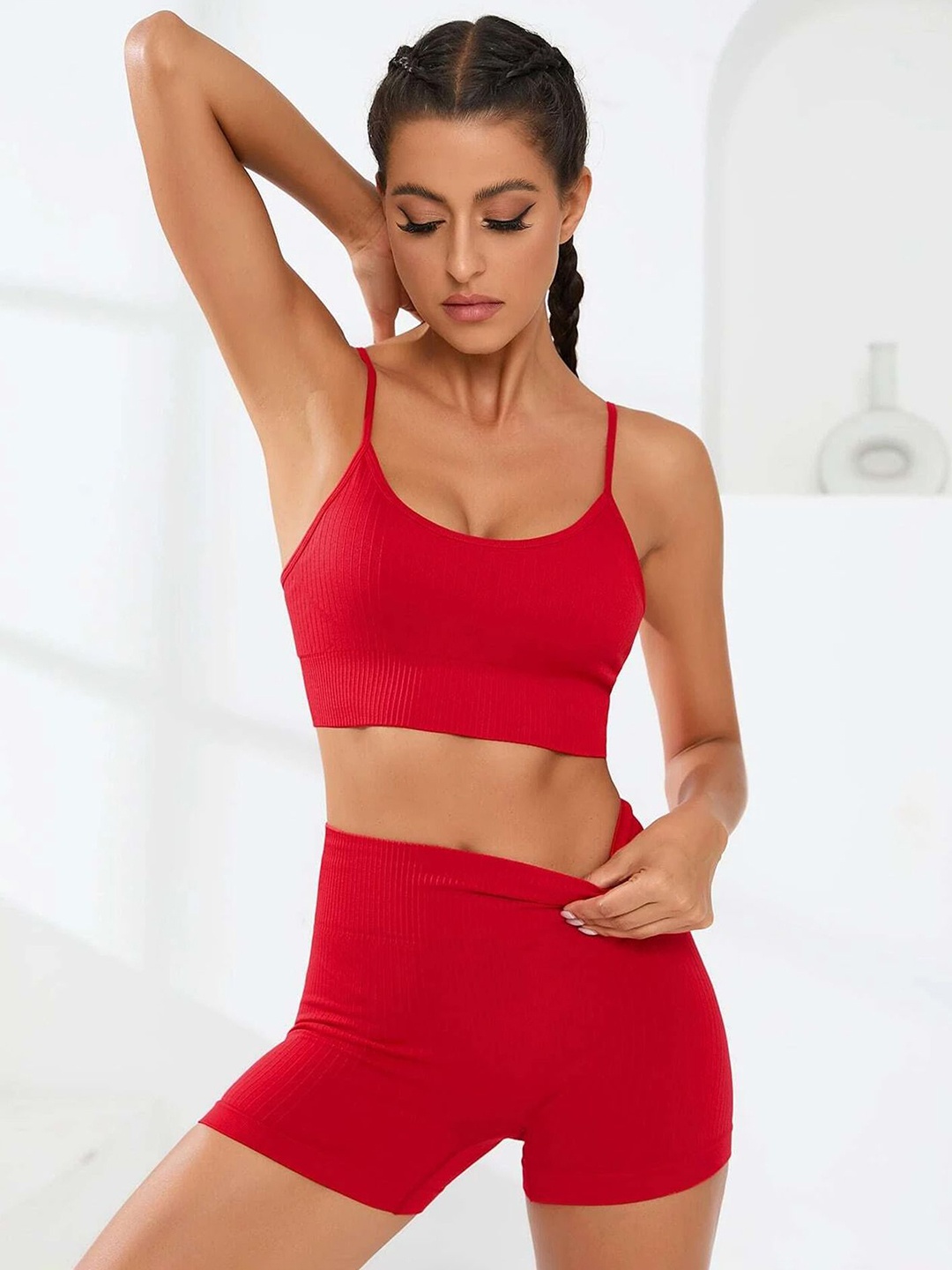 

LULU & SKY Sports Bra & Shorts Tracksuits, Red