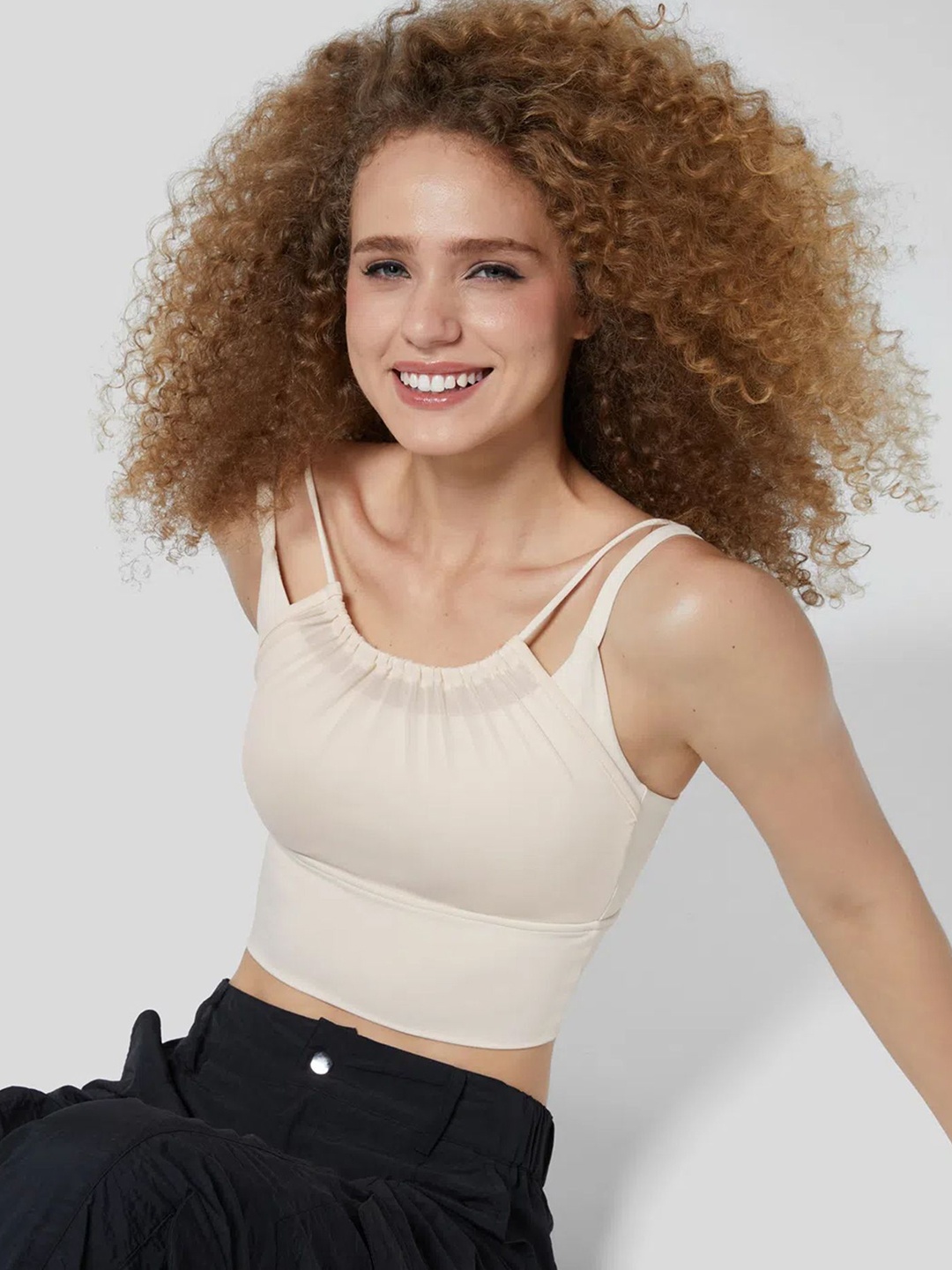 

LULU & SKY Solid Crop Top, Beige