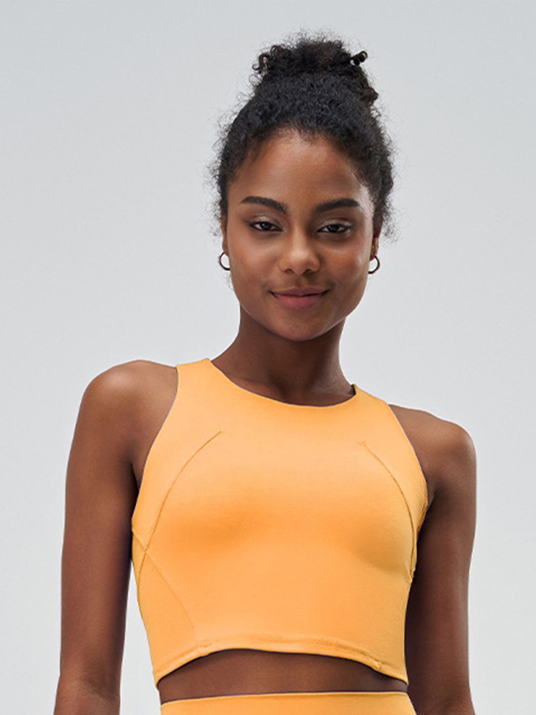 

LULU & SKY Solid Round Neck Sleeveless Crop Top, Yellow