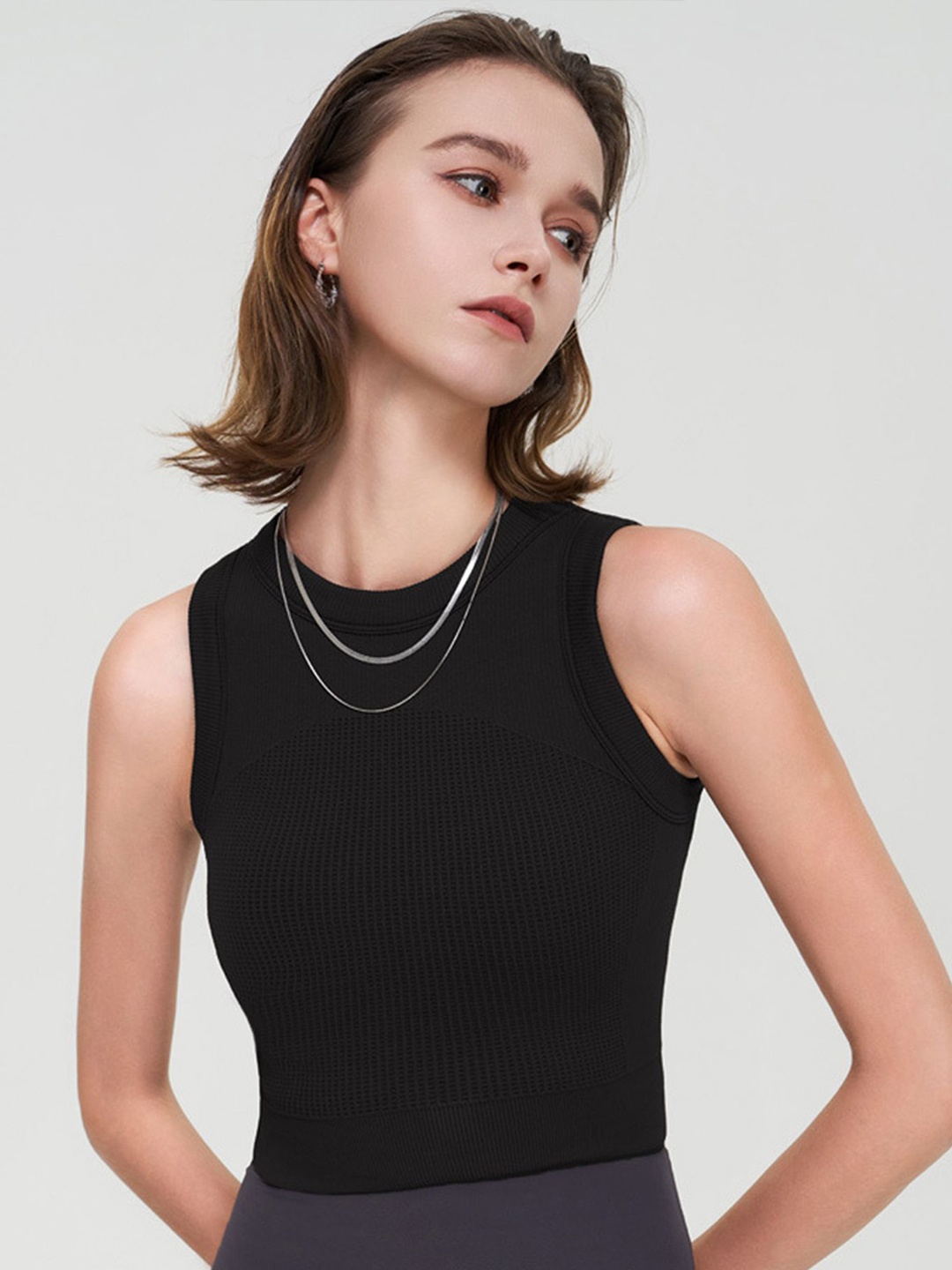 

LULU & SKY Women Solid Round Neck Top, Black
