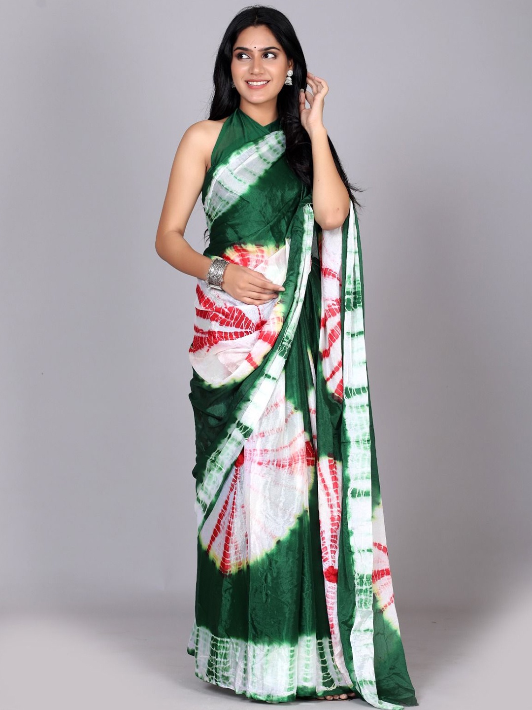 

RGF Tie and Dye Pure Chiffon Saree, Green