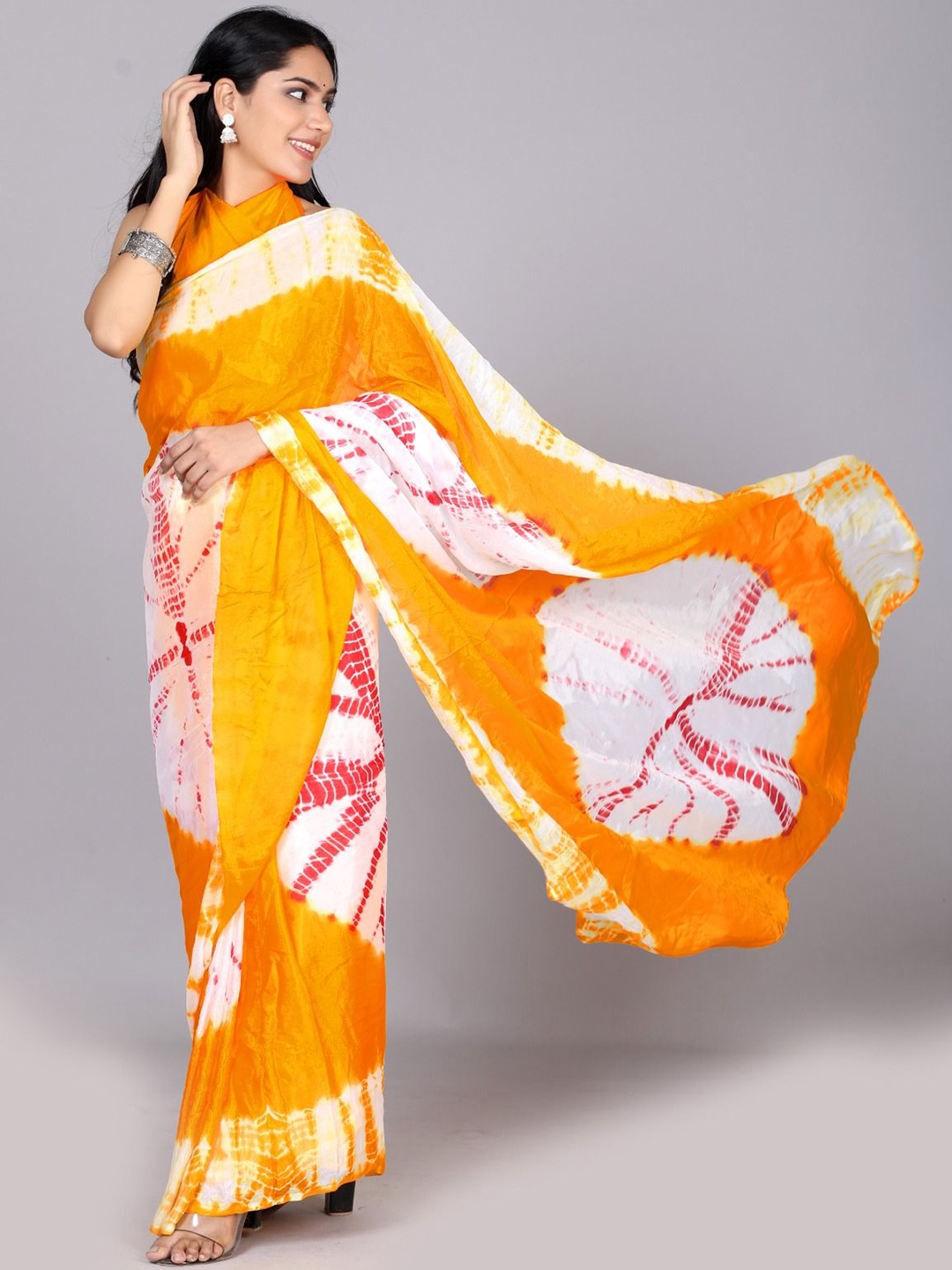 

RGF Tie and Dye Pure Chiffon Saree, Yellow