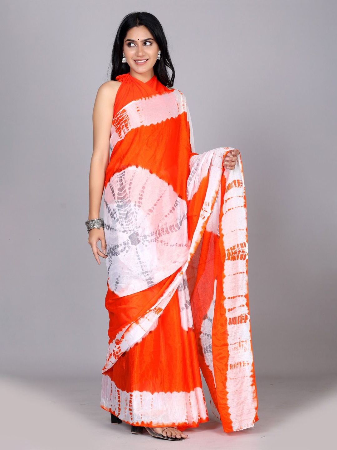 

RGF Tie and Dye Pure Chiffon Saree, Orange