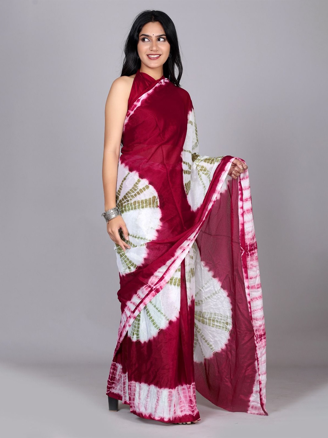 

RGF Tie and Dye Pure Chiffon Saree, Maroon