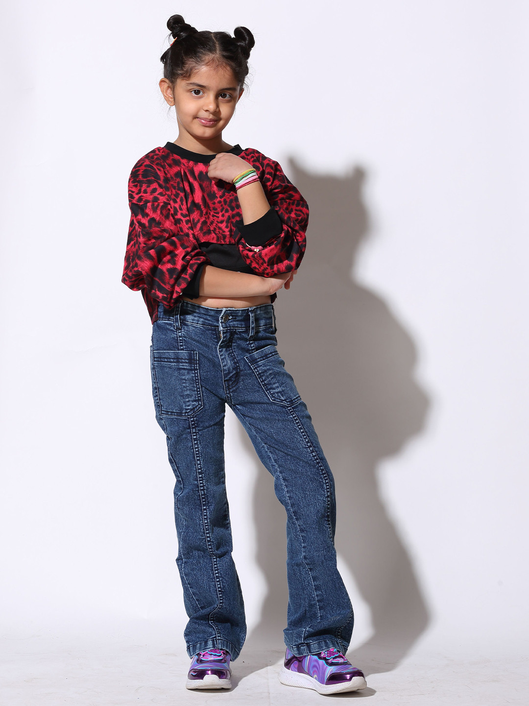 

AMPED Animal Skin Printed Round Neck Cotton Top, Red