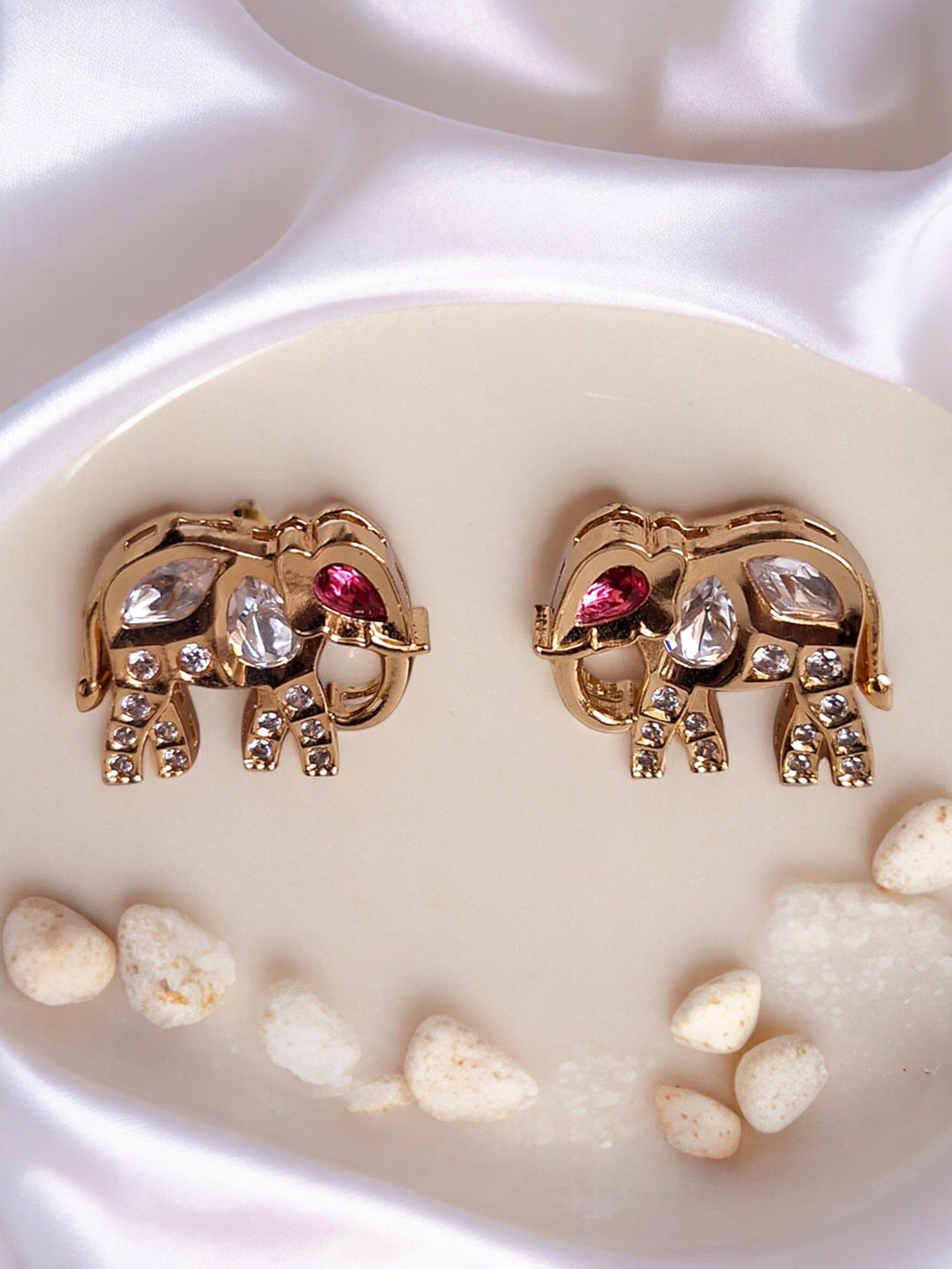 

XAGO Gold-Plated Animal Shaped Kundan Stud Earrings