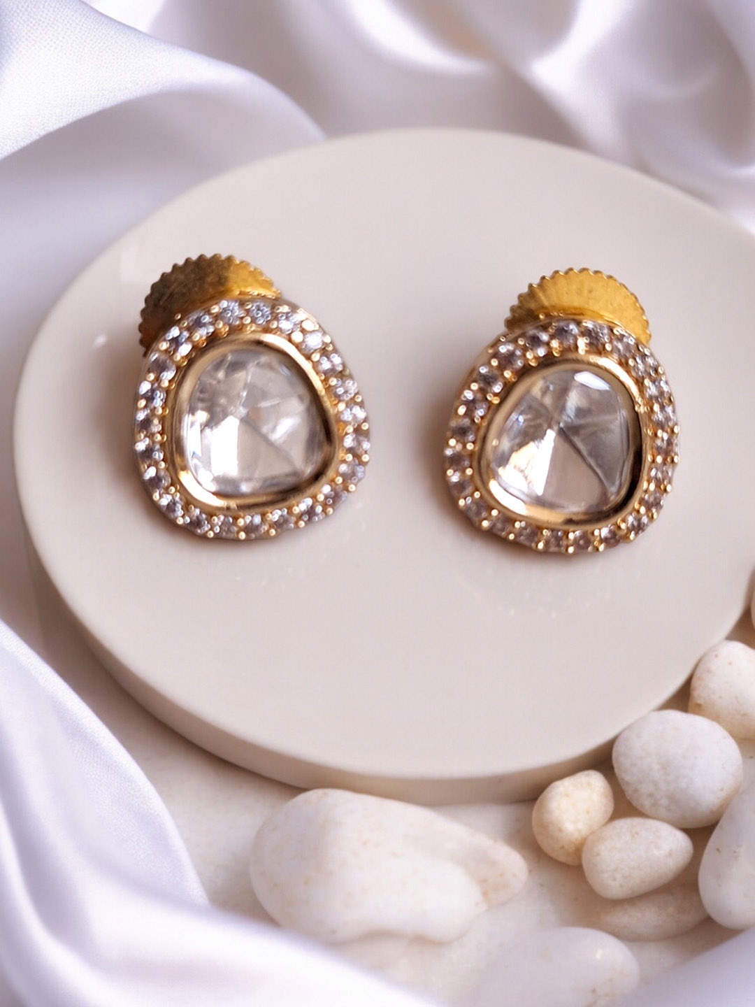 

XAGO Gold-Plated Kundan Contemporary Hoop Earrings