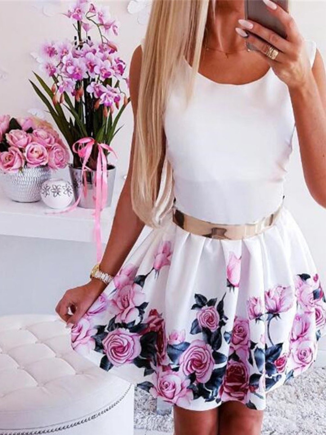 

4WRD by Dressberry Floral Print Fit & Flare Dress, White