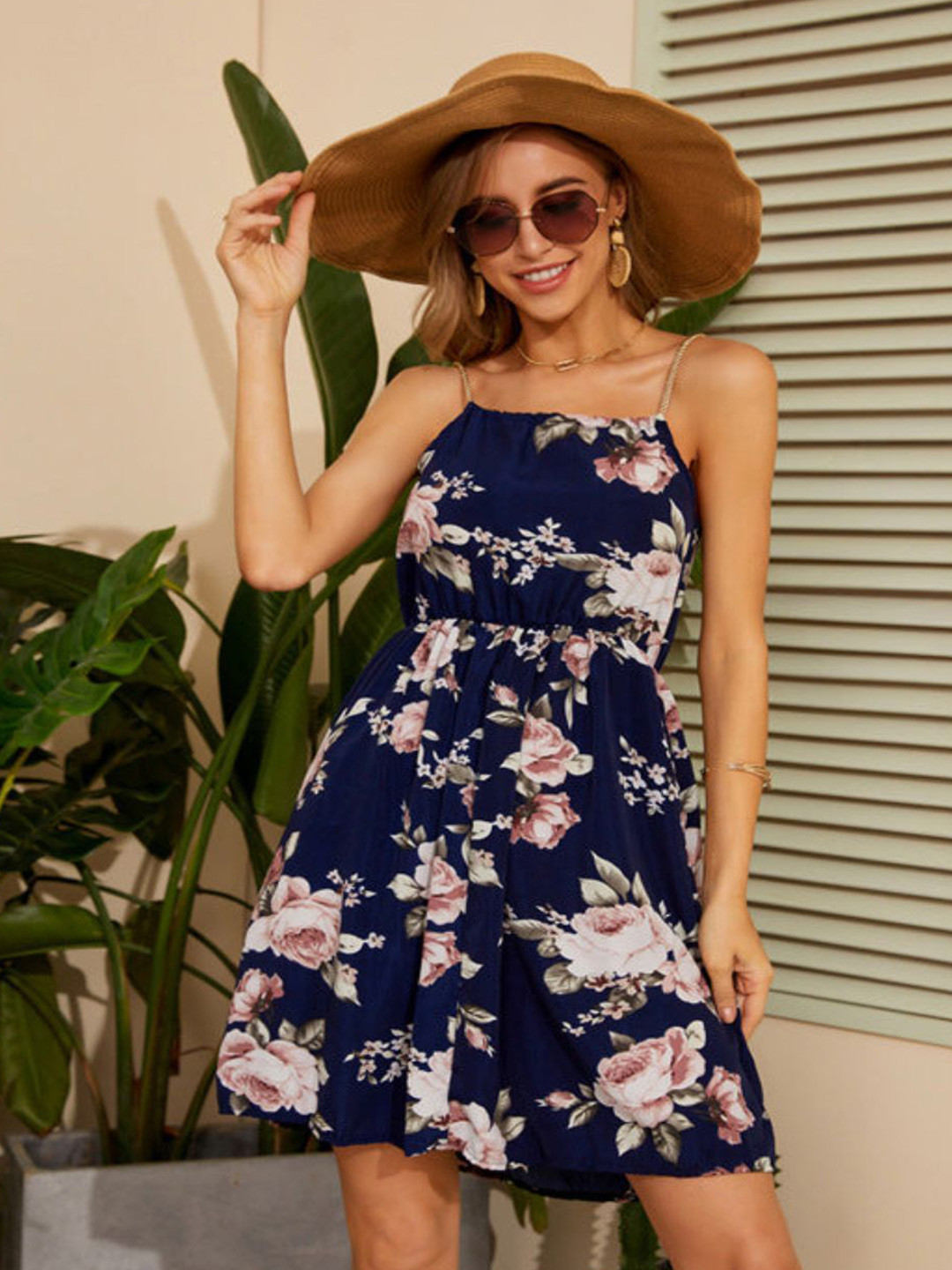 

4WRD by Dressberry Floral Print Fit & Flare Dress, Navy blue
