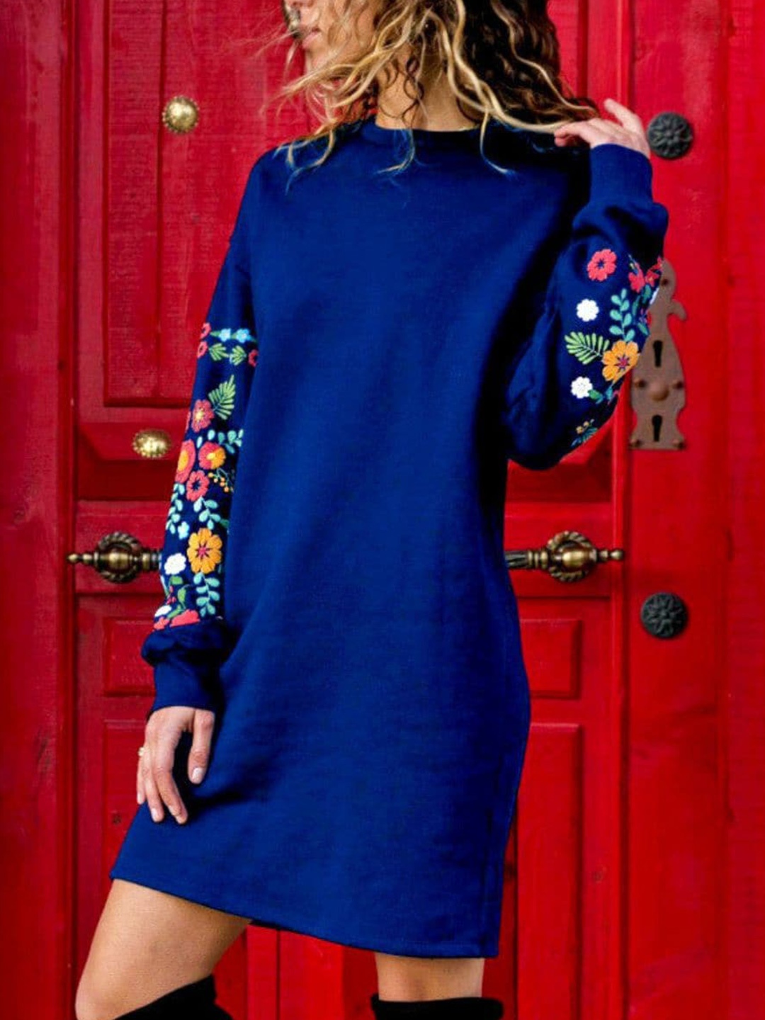 

4WRD by Dressberry SheathDress Embroidered Sleeves, Blue