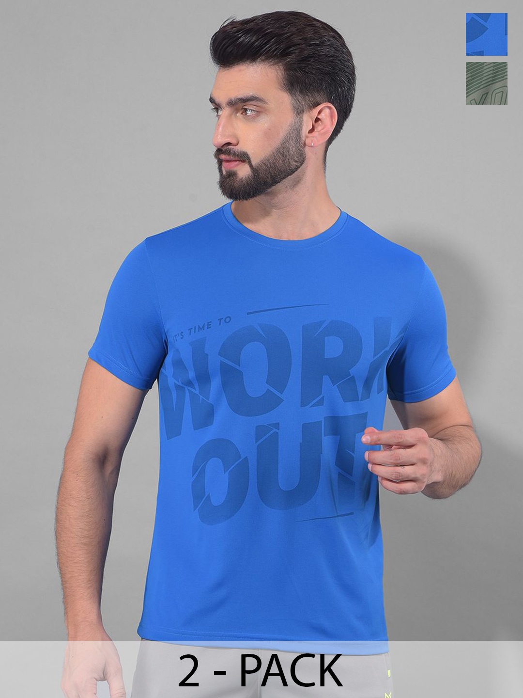 

Force NXT Men Anti Odour Anti Viral Pack Of 2 Typography Printed T-shirt, Blue