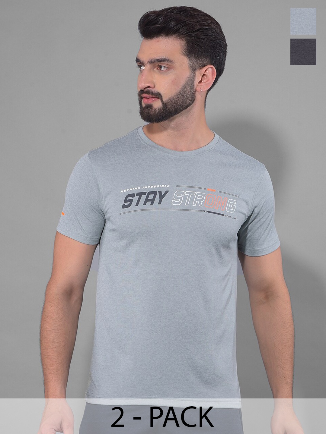 

Force NXT Men Anti Odour Anti Viral Pack Of 2 Typography Printed T-shirt, Grey