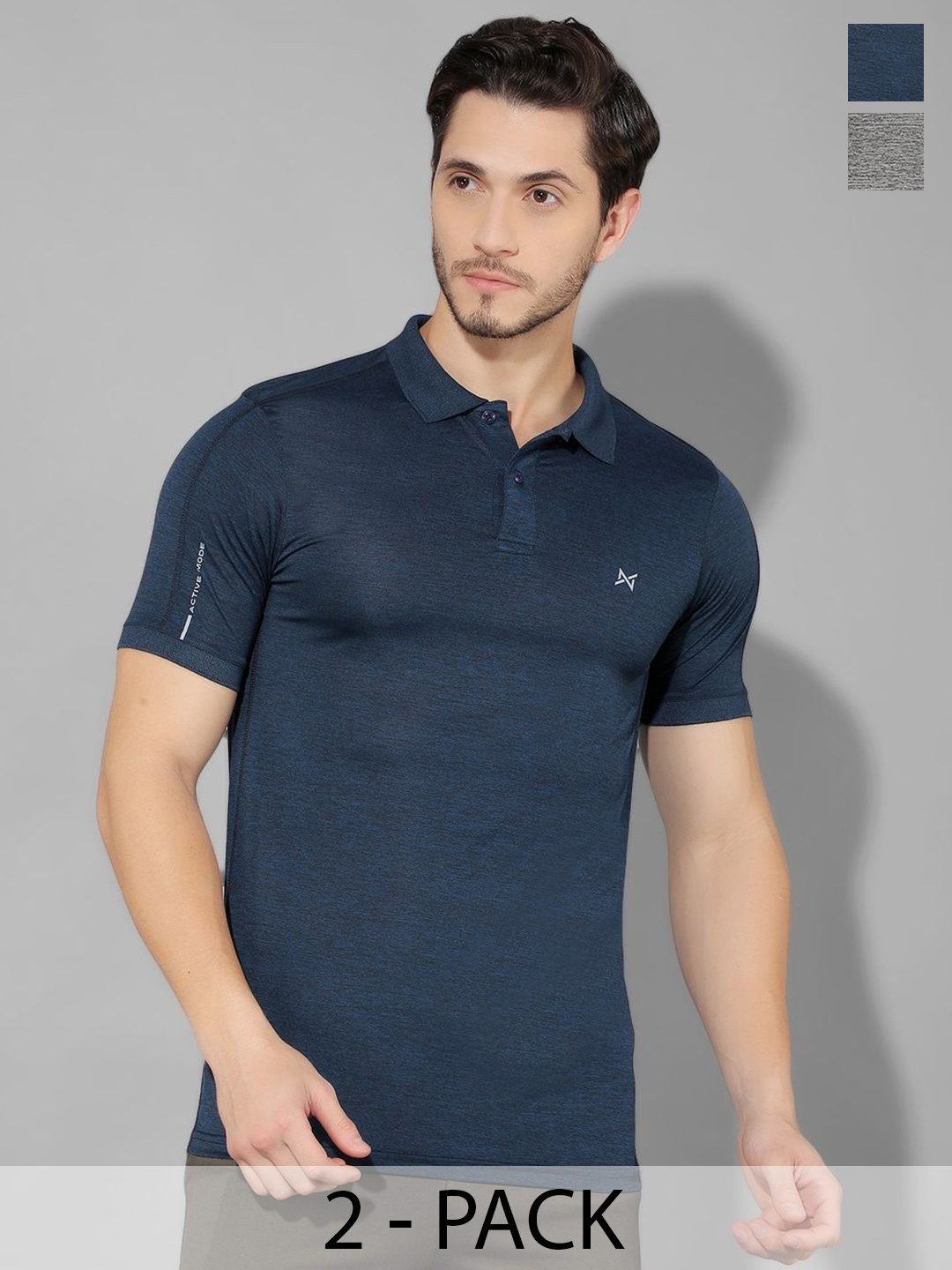 

Force NXT Men Anti Odour Anti Viral Pack Of 2 Solid Polo Collar T-shirt, Blue