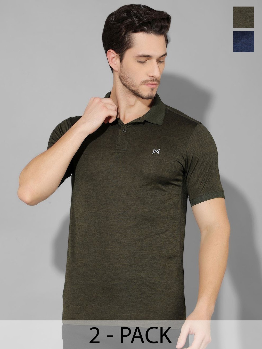 

Force NXT Men Anti Odour Anti Viral Pack Of 2 Solid Polo Collar T-shirt, Blue