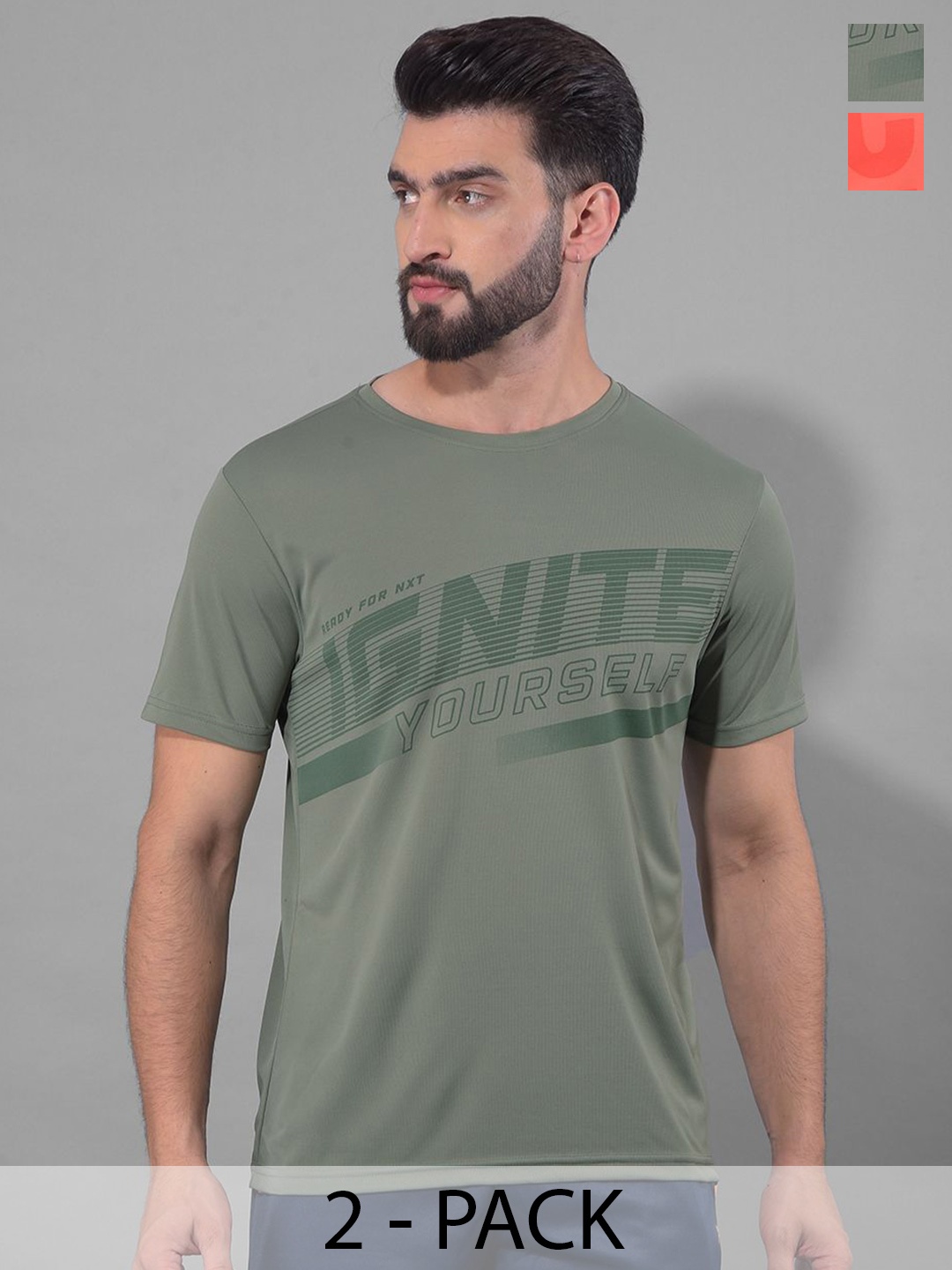 Force NXT Men Anti Odour Anti Viral Pack Of 2 Typography Printed T-shirt, Green