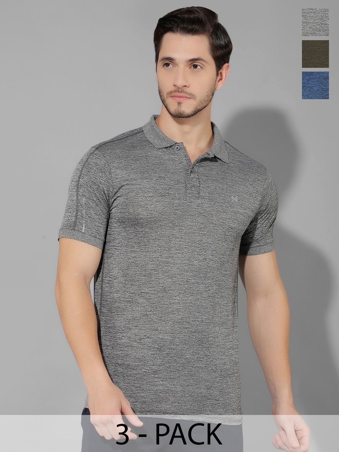 

Force NXT Men Anti Odour Anti Viral Pack Of 3 Solid Polo Collar T-shirt, Grey