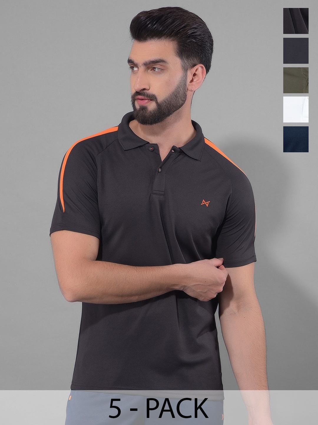 

Force NXT Men Pack Of 5 Anti Odour Solid Round Neck Training or Gym T-shirt, Olive