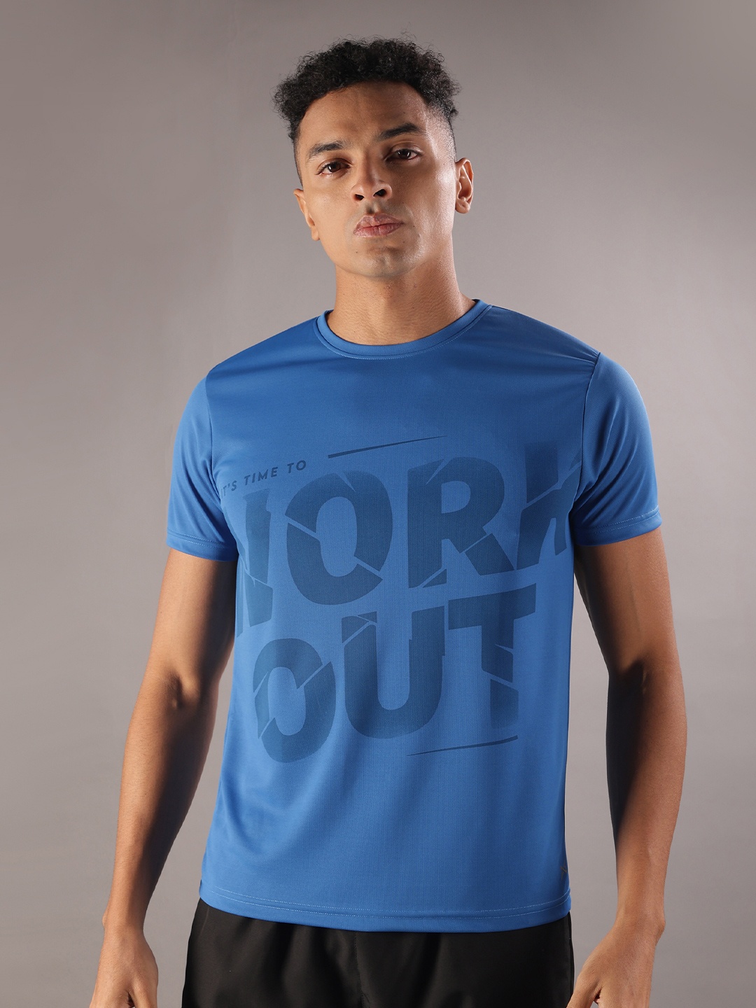 

Force NXT Men Anti Odour Typography Printed Round Neck Training or Gym T-shirt, Blue