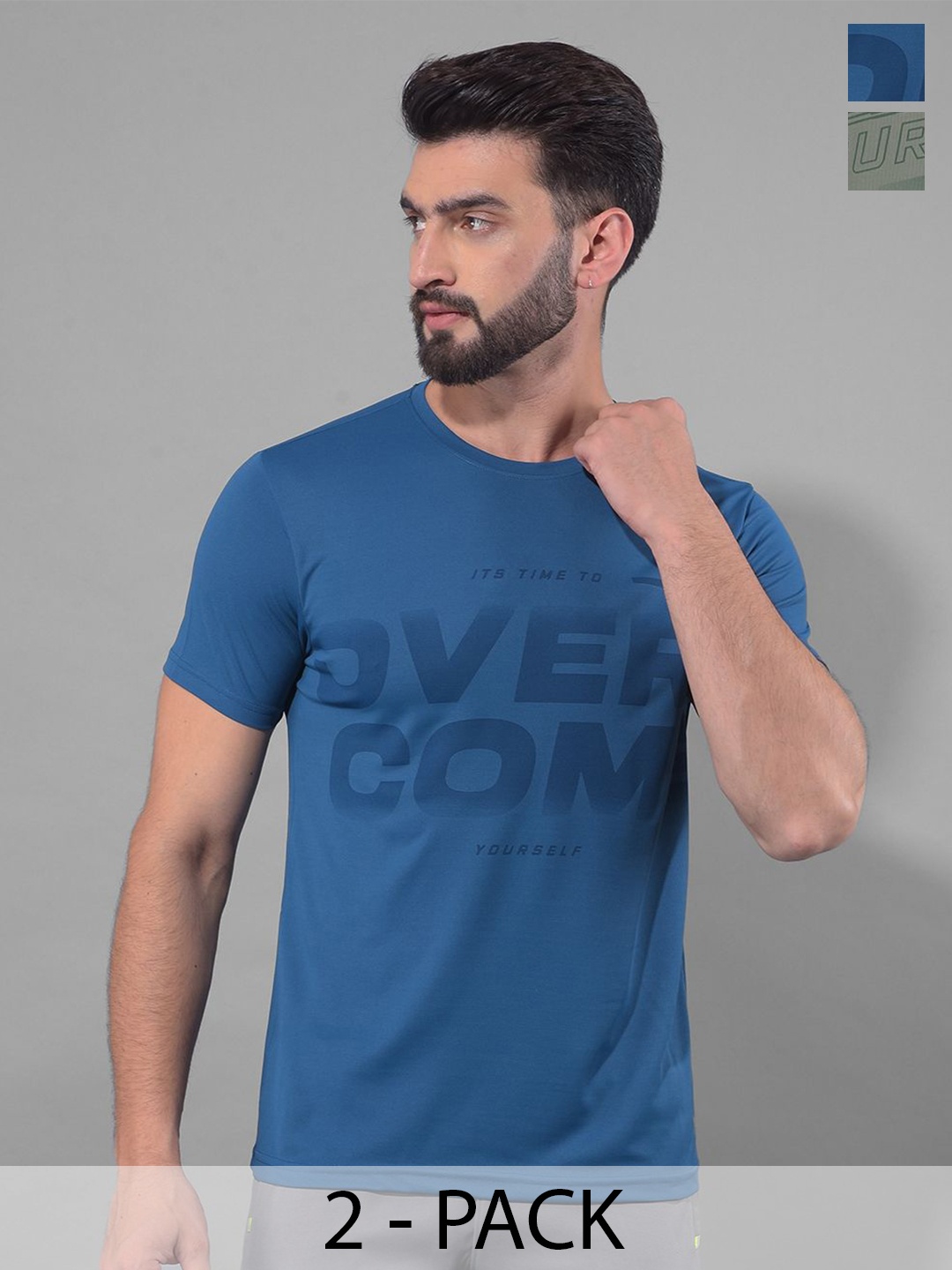 

Force NXT Men Pack Of 2 Anti Odour Typography Printed Round Neck Training or Gym T-shirt, Blue