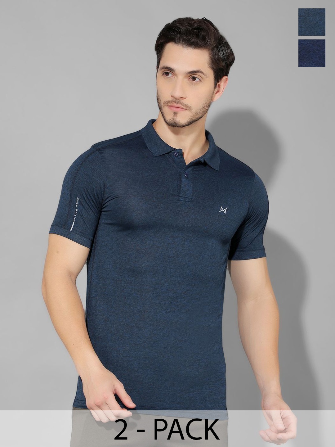 

Force NXT Men Pack Of 2 Anti Odour Solid Polo Collar Training or Gym T-shirt, Teal