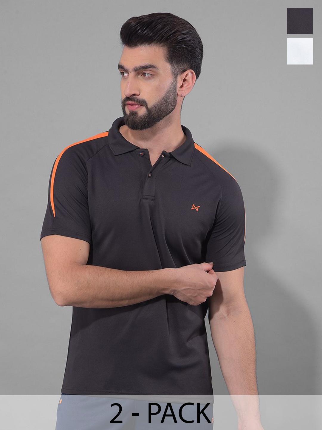 Force NXT Men Pack Of 2 Solid Anti Odour Polo Collar Sports T-shirt, Grey