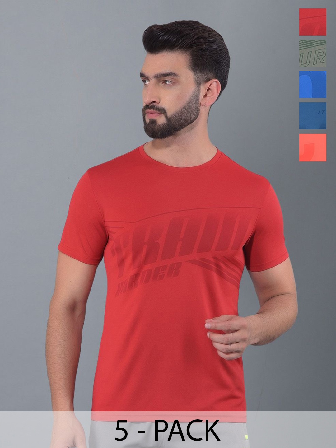 Force NXT Men Typography 5 Printed Anti Odour Applique T-shirt, Multi