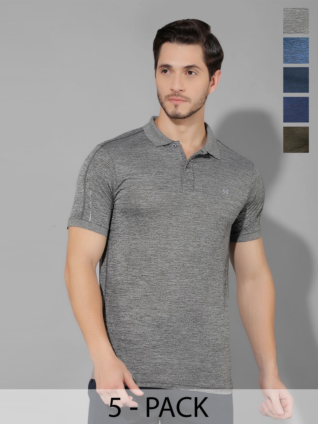 

Force NXT Men Psck Of 5 Polo Collar Sports T-shirt, Grey