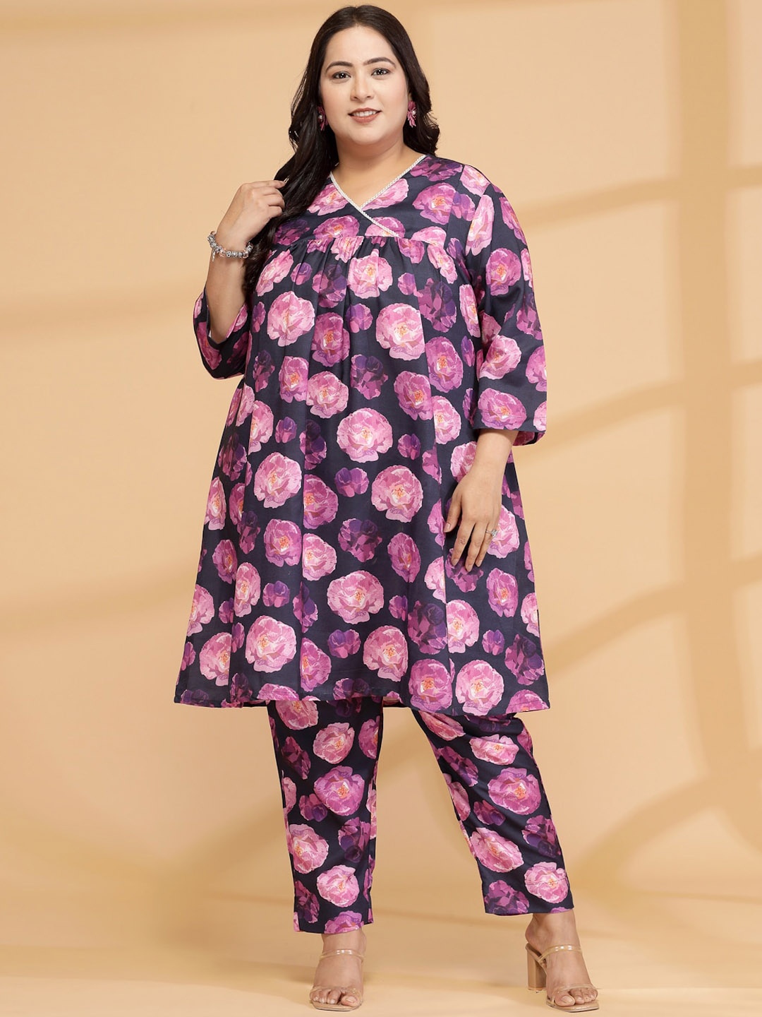 

Sringam Plus Size Printed Tunic & Trouser Co-Ords, Purple