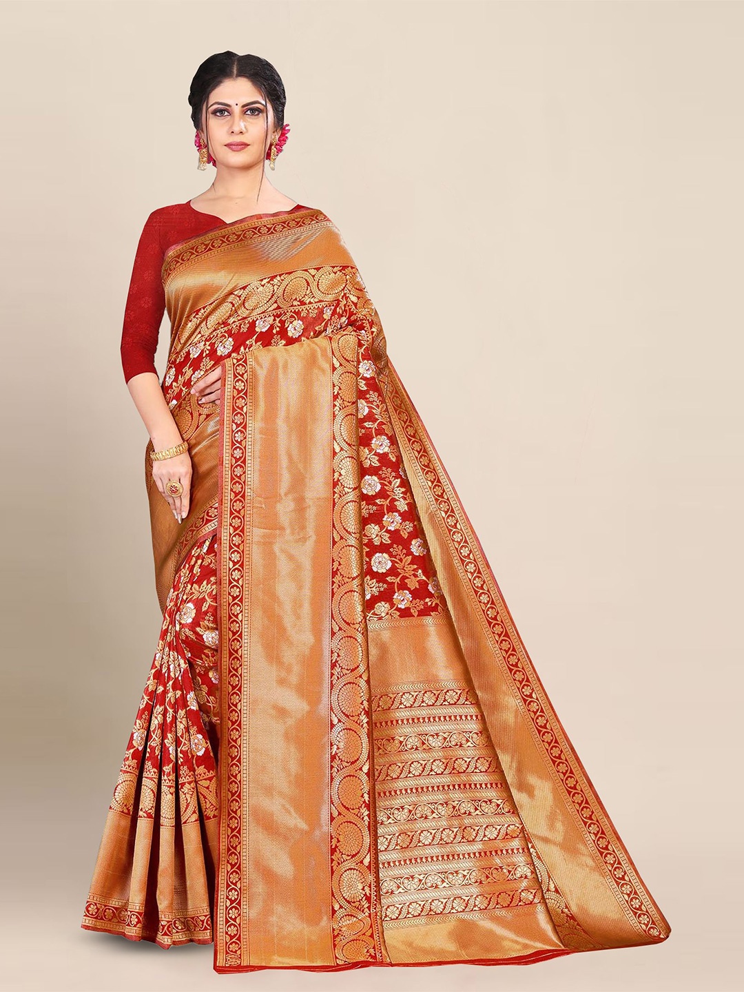 

Aldwych Embroidered Woven Design Zari Banarasi Saree, Red