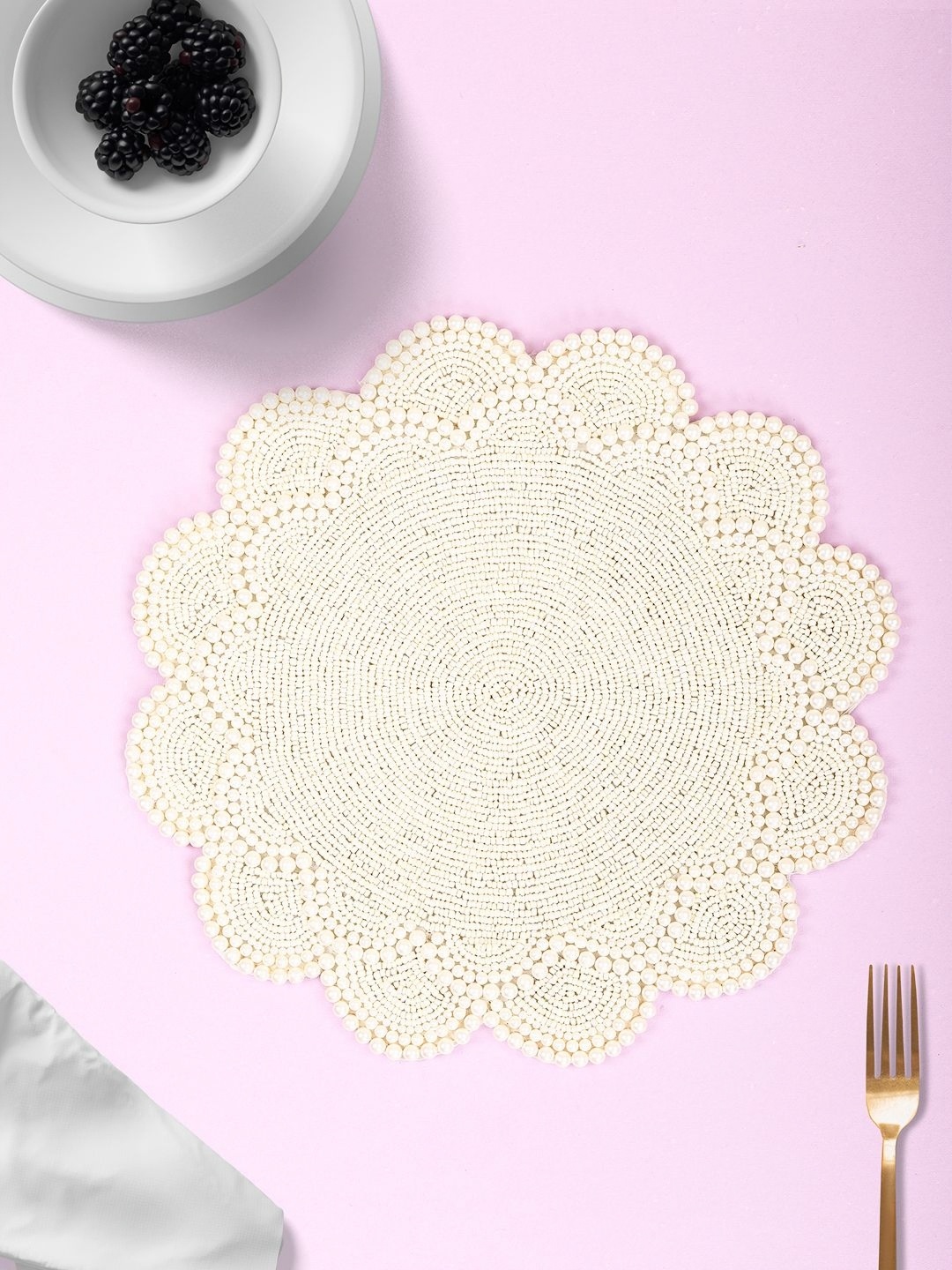 

Aditya Impex White Beaded Table Placemats