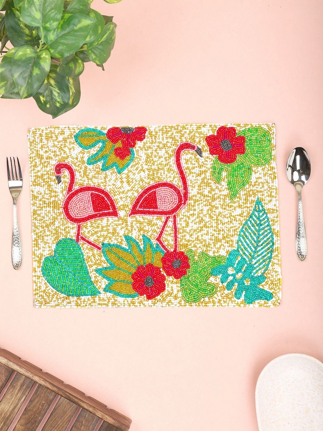 

Aditya Impex Red & Pink Floral Beaded Table Placemat