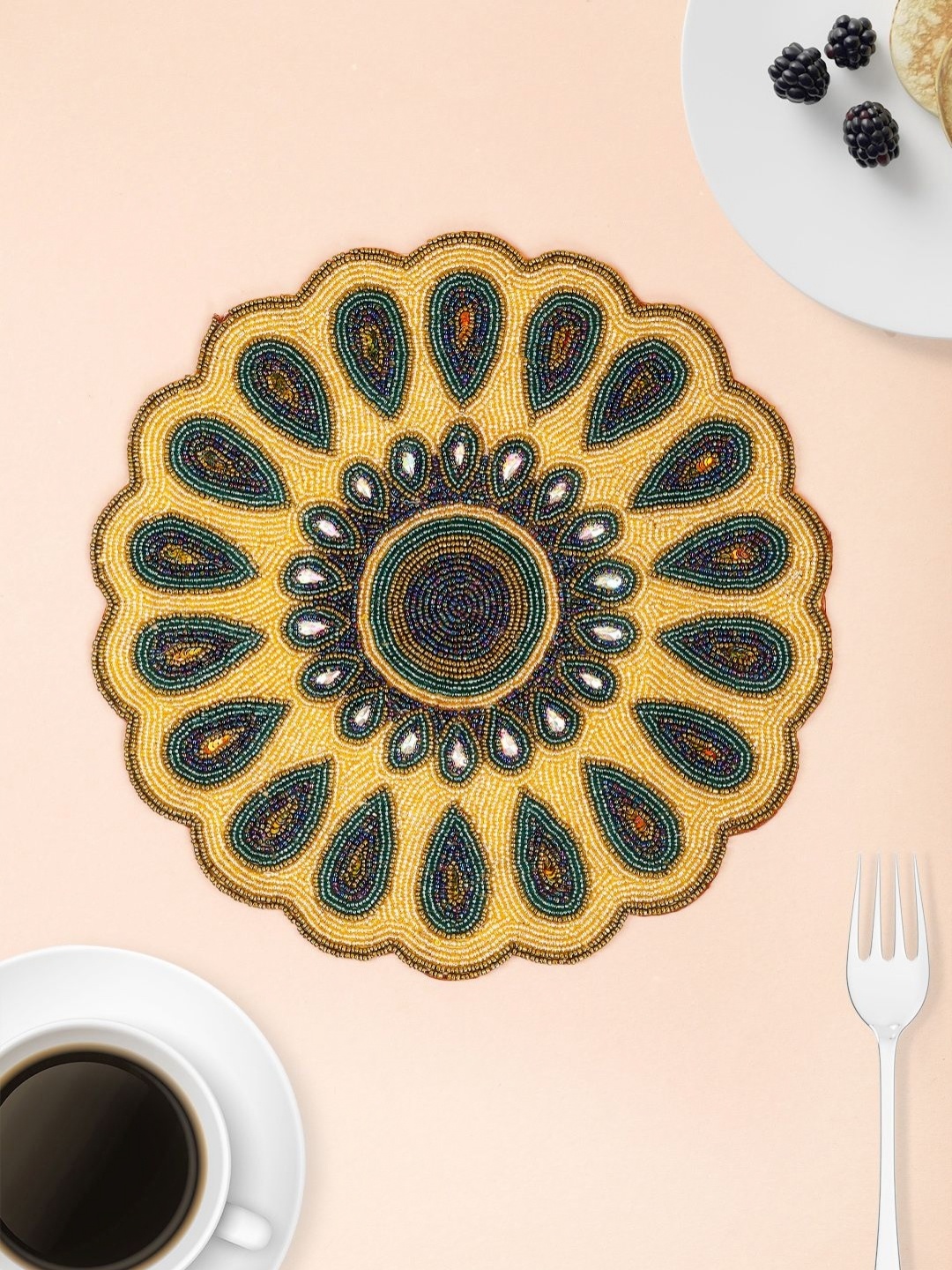 

Aditya Impex Yellow & Grey Beaded Table Placemat