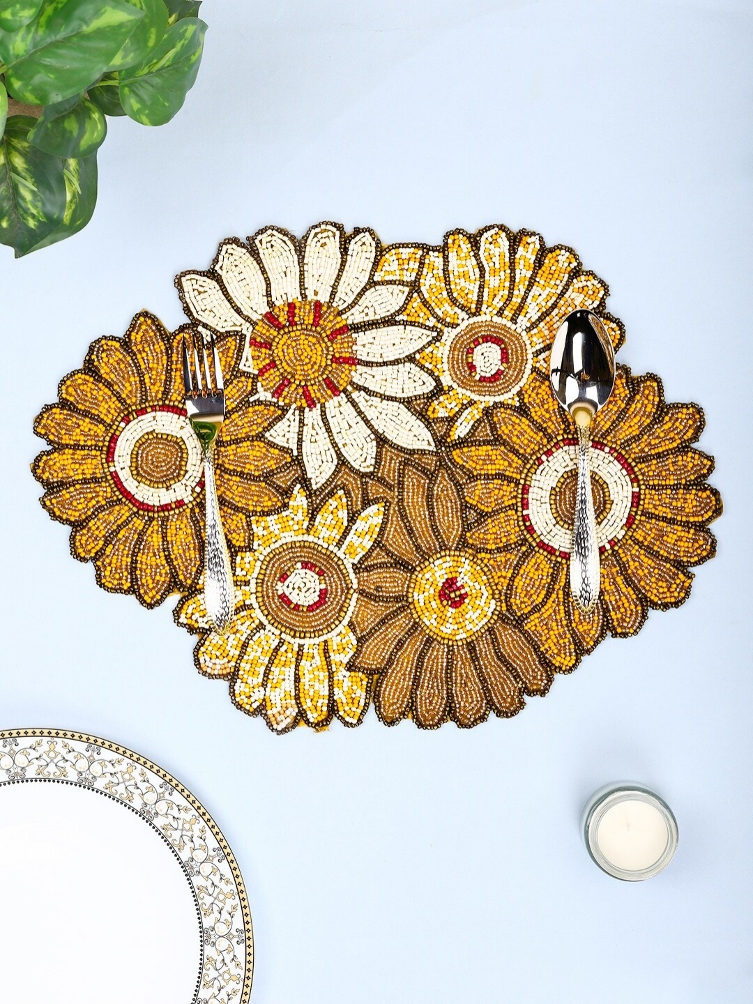 

Aditya Impex Yellow & Red Floral Embellished Table Placemat