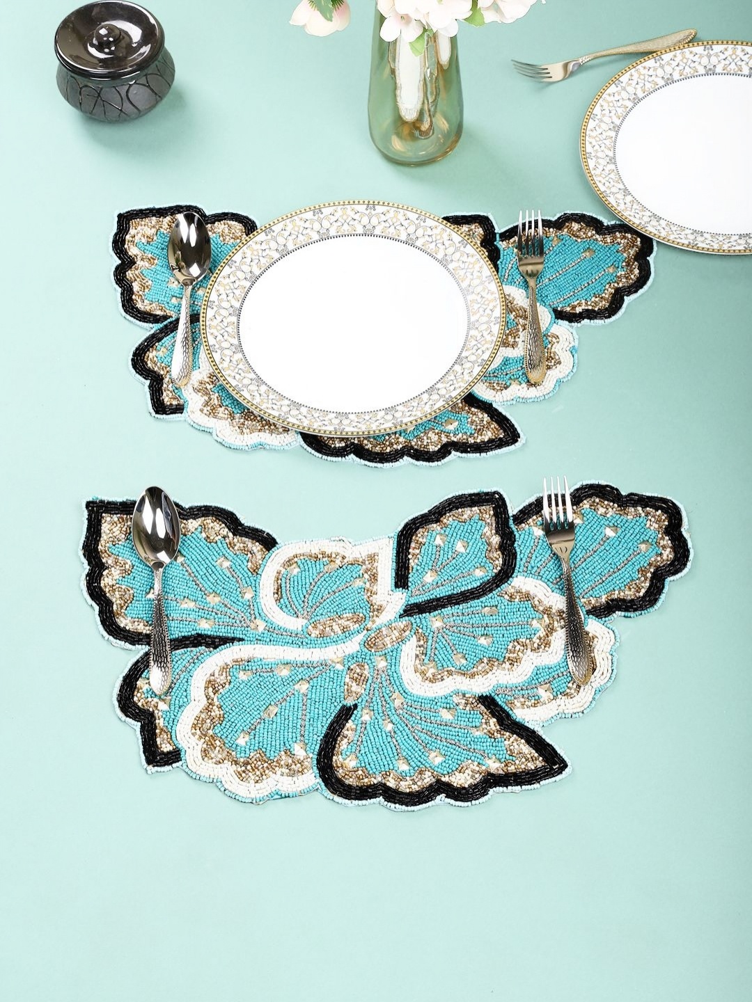 

Aditya Impex Blue & Black 2Pieces Embellished Table Placemats