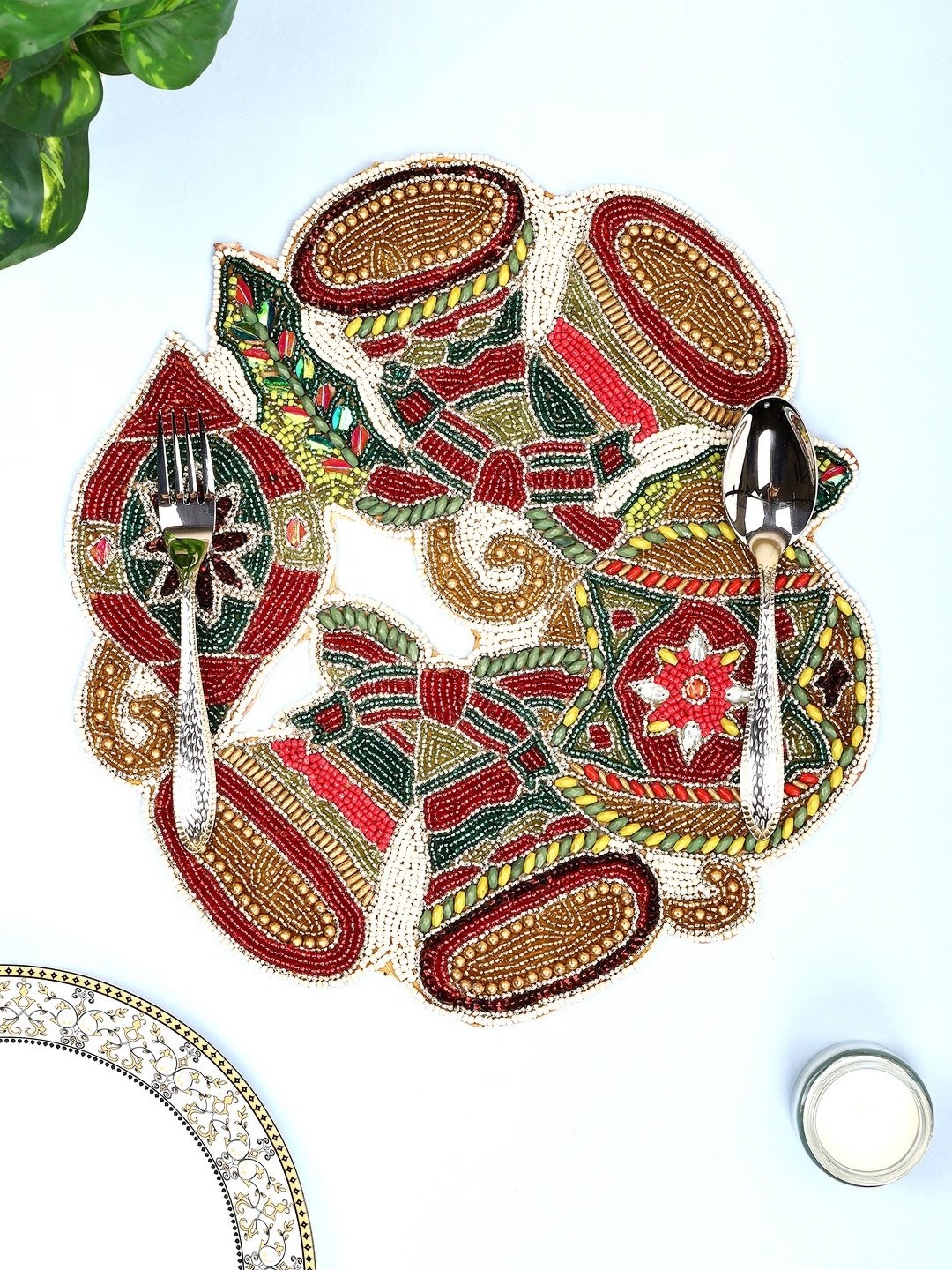 

Aditya Impex Brown & Red Ethnic Motifs Embellished Table Placemat