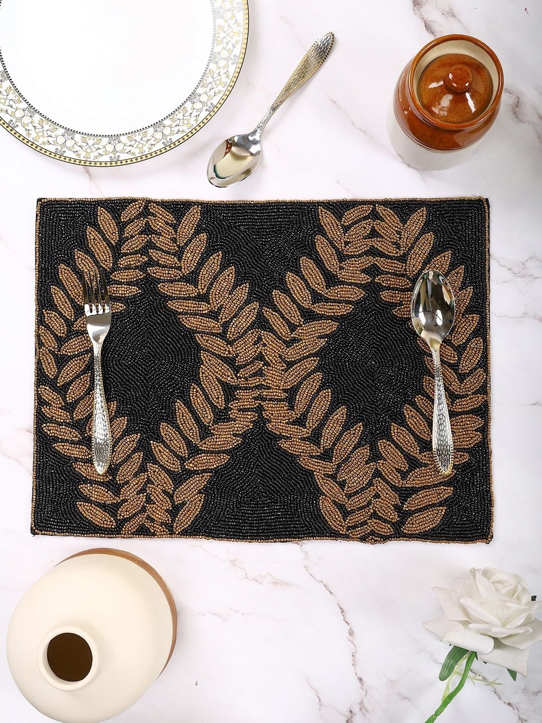 

Aditya Impex Black & Brown Beaded Table Placemat