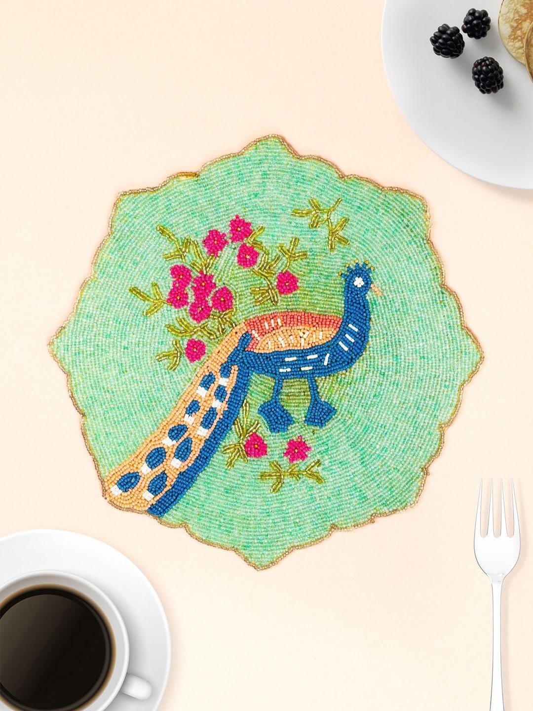 

Aditya Impex Sea Green & Navy Blue Colored Beaded Table Placemats