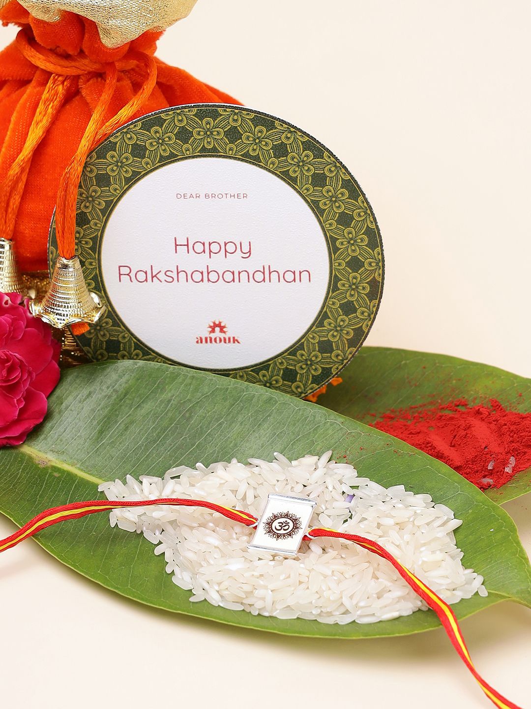 

Anouk 925 Sterling Silver Contemporary Rakhi With Roli Chawal