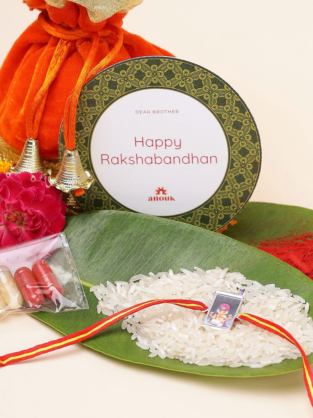 

Anouk 925 Sterling Silver Contemporary Rakhi With Roli Chawal
